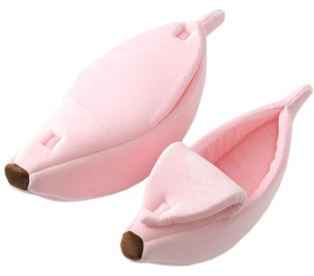 SMDARROY Sarekung Kreative Bananen Form Bett Haus warmes Katzen Bett, weiches Haustier Zwinger Bett Versteck Höhle für Innenbereich Katzen (XL, Rosa)