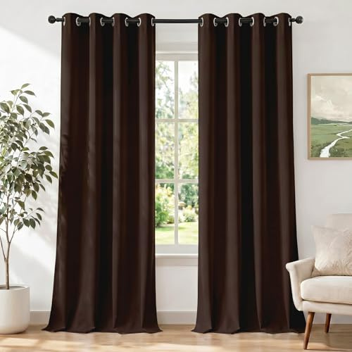 Ystyle Tende Oscuranti per Interni 2 Pezzi, 140x260 CM, Marrone Scuro | Tende Camera da Letto Moderna con Anelli, Tenda Termica Isolante Freddo e Caldo Idrorepellente, per Soggiorno Cameretta