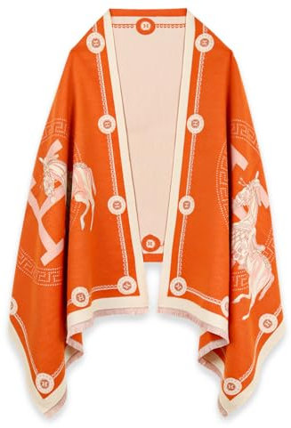 EXTREE Écharpe pashmina pour femme - Couverture de soirée ouverte sur le devant, Cheval double face orange rose, Medium