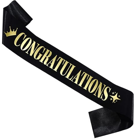 Congratulations Sash for Girl Boy,Black Satin Gold Foil Glitter Sash,Birthday,Wedding, Retirement,Graduation,Job,Promotion Celebration,Award Ceremony,Baby Shower Party Sign Decorations Gifts