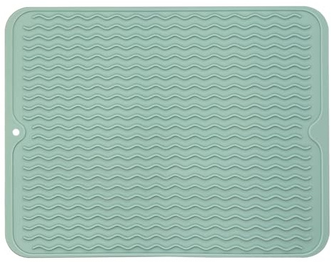 40 x 30,5 cm Abtropfmatte, Abtropfmatte, Spülbeckenmatte, Abtropfmatte Spüle mit Rillenstruktur-Design, hitzebeständig und rutschfest, geeignet für Küche, Spüle und Besteckaufbewahrung (Grün)