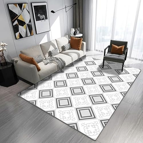Teppich Weiße Geometrie Flauschig Kurzflor,Mikrofaser Super Weich,Anti-Rutsch,Waschbar,Teppich Webteppich Für Wohnzimmer,Flur,Schlafzimmer Teppichläufer 120X160Cm