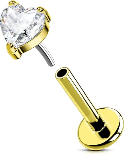 OUFER Body Piercing Lippenpiercing Jewellery Threadless 16G Gold Labret Earring Stud 316L Stainless Steel Push in Helix Tragus Conch Piercing Bar Stud