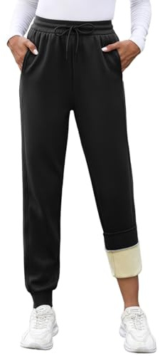 UMIPUBO Fleece Lined Joggers Pant for Women Winter Sherpa Jogging Bottoms with Pockets Thermal Sweatpants Drawstring Ladies Sport Trousers Warm Tracksuit Bottoms for Running Fitness Casual (Black, M)