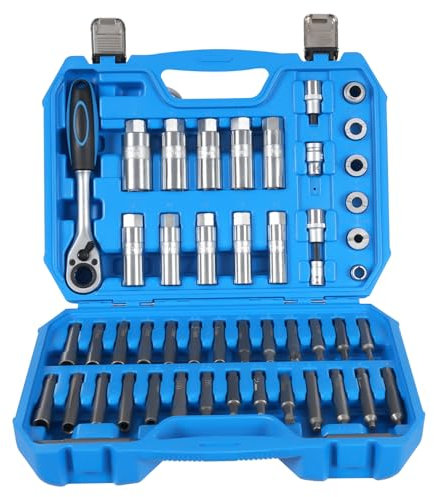 Levkitch 50tlg Stoßdämpfer Nuss Werkzeugsatz,Federbein Werkzeug shock absorber tool mit Ratsche Domlager Einbau Werkzeug Federbein Mutter Entfernung Installation Tool mit Ratsche