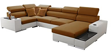 All4All Ecksofa mit Schlaffunktion Porte 358 cm x 205 cm - Wohnlandschaft U-Form - Schlafsofa mit Bettkasten - XXL Sofa - Groß - Gewebe mit Kunstleder -Gelb/Weiß - Rechte Seite 26
