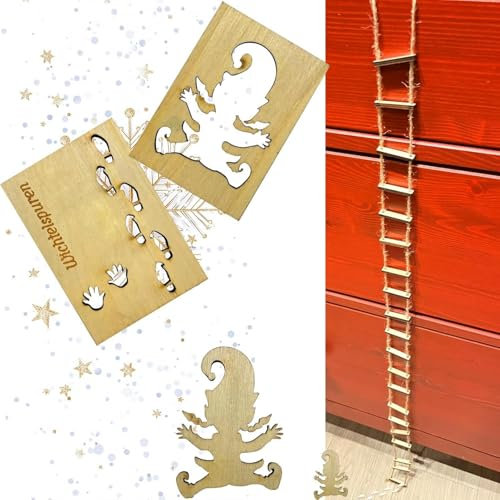Generisch GNOME Streich Strickleiter, Wichtel Zubehör Weihnachten, Wichtel Fußspuren Schablone, Wichtel Baustelle, Weihnachtsdeko Indoor Elf,für Böden,Fensterdekoration