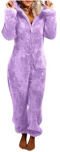 Damen-Pyjama, dicker Teddy-Fleece, durchgehender Reißverschluss, Einteiler, Hose mit Katzenohren, Kapuze, flauschiger Plüsch, Thermo-Spielanzüge, Damen-Nachtwäsche, Übergröße, Herbst, Winter,