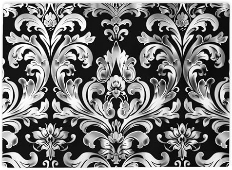 Shopagift Damask Black Silver Glamour Glass Chopping Board Large Kitchen Worktop Saver 39cm x 28cm