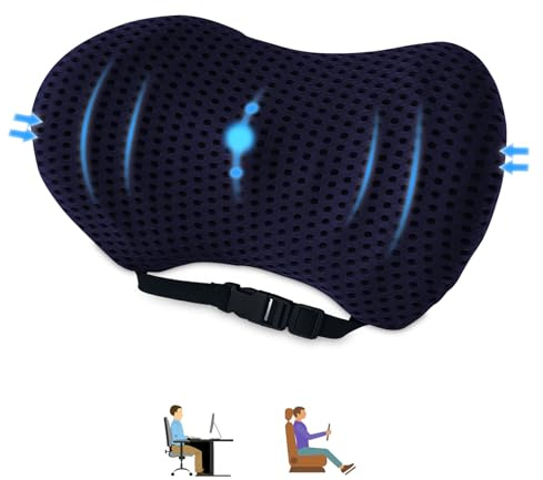Aipwerer Lumbalkissen Rücken,Lendenwirbelstützkissen Bürostuhl/Autositz | Memory Foam Rückenstützkissen mit Verstellbarem Gurt,Lendenkissen Ergonomisches für Autositze,Bürostuhl (Marineblau)