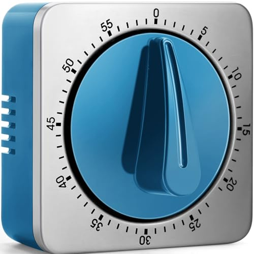 Kitchen Timers for Cooking, Chef Cooking Timer Clock with Loud Alarm,100% Mechanical Desk Timer - No Batteries Required -Magnetic Back, Exquisite Stainless Steel Body -Countdown Reminder Magnetic-Blue
