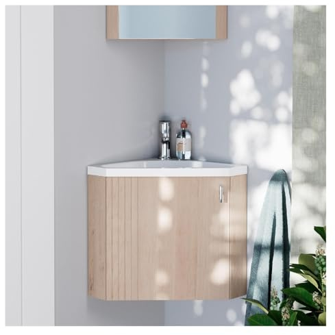 MOB-IN Ensemble Meuble Lave-Mains d'angle décor chêne Koda + Robinet