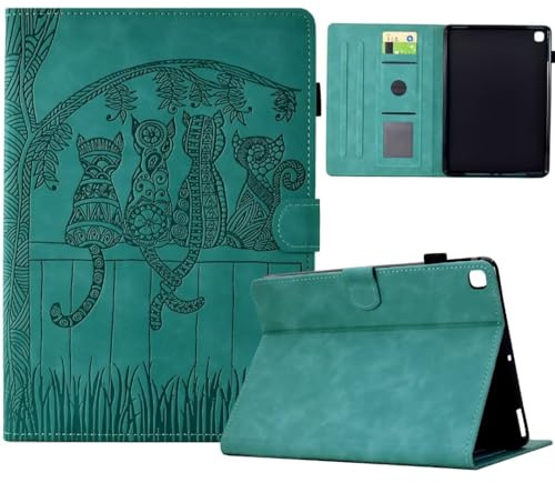 Vaitasy Funda para Samsung Galaxy Tab S6 Lite 10.4 2024/2022 Simpática Silueta de Gato Cuero PU con Multiángulo Folio Carcasa para Galaxy Tab S6 Lite Verde