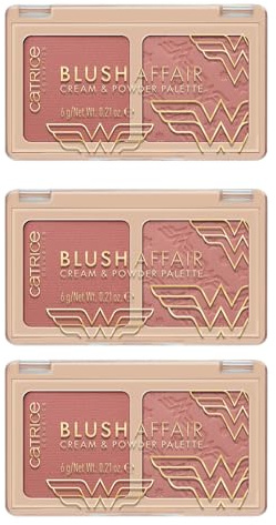 Catrice Wonder Woman Blush Affair Cream & Powder Palette, Rougepalette, Nr. 020, 2 Farben, vegan, ohne Konservierungsstoffe, ohne Parabene, ohne Mikroplastikpartikel, 3er Pack (3x6g)