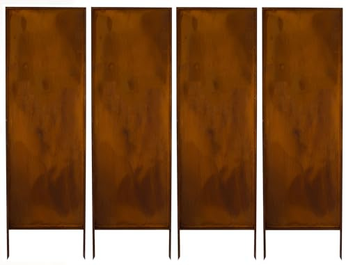 Kapaga - Sichtschutz Metall 4x - 160 cm x 50 cm - Edelrost - Rostoptik Sichtschutz für Garten - Sichtschutzelement - Sichtschutzwand - Gartendekoration Zaun - Rost (Strauch) (Rein)
