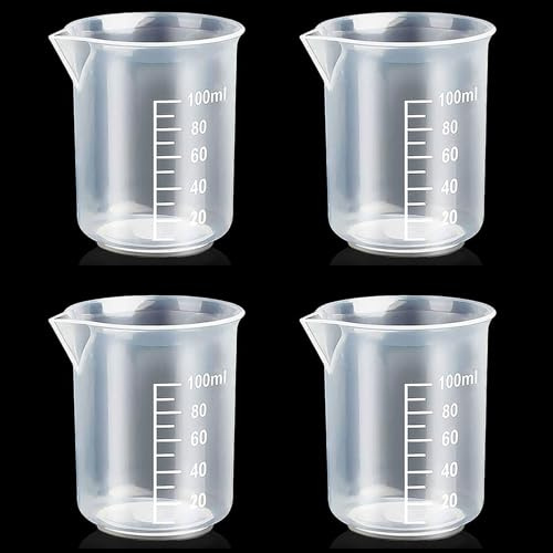 4 Stück Kleiner Messbecher 100ml, Kunststoff Mini Messbecher Klein, Transparent Kleine Präzisionsmessbecher mit Skala, Mini Meßbecher Dosierhilfe für Waschmittel, Küche, Labor, Kochen Measuring Cups