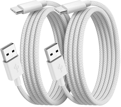 2 Pack 18W 3A Cable de CarPlay Tipo C para Coche 1m, Cable USB A USB C Carga Rapida, Nailon Trenzado Tipo C USB Cables Adaptador Compatible con iPhone 16/15 Pro Max, iPad, para Galaxy Auto, Branco