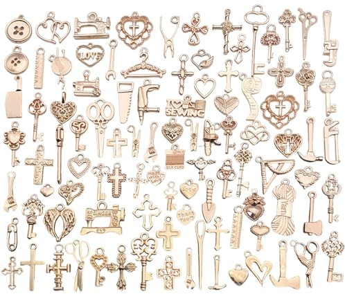YSDINK 100 Stück Charm Anhänger Set -DIY Schmuck Basteln, Vintage Aesthetic Accessoires für Armbänder,Halsketten & Ohrringe,Gemischte Metallanhänger in Gold für kreative Schmuckherstellung (ST251024)