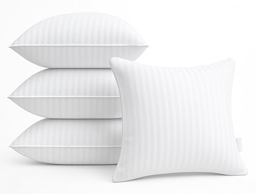 Oubonun 18 x 18 Throw Pillow Inserts, Firm and Fluffy Decorative Square Pillows for Couch Bed Sofa with Soft Cotton Cover White Cushion with Down Alternative Pack of 4
