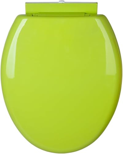 Abattant WC rond vert en polypropylène avec couvercle - Fermeture silencieuse - Fermeture douce - Couvercle en forme de O - Nettoyage facile - Fixation par le dessus simple - Indispensable pour le