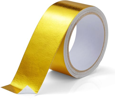 FIREWESS Band de protection thermique en aluminium, ruban d'étanchéité métallique doré, ruban de protection thermique en fibre de verre pour tuyau et utilisation automobile 5 cm * 10 m