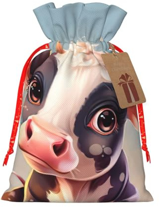 Bolsas de regalo con cordón de Navidad con estampado de vaca, saco festivo de Navidad, fiesta de cumpleaños, embalaje de regalo