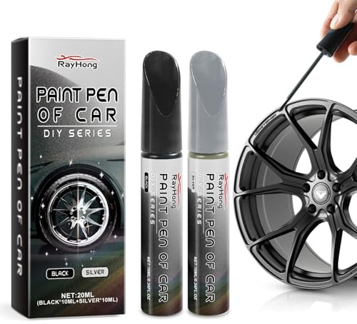 Hyleara Lackstift Schwarz und Silber Glänzend für Felgen, Felgen Reparaturset, 2PCS Lackstift Auto zur schnellen Ausbesserung von Kratzern, Lack Reparatur Set Auto