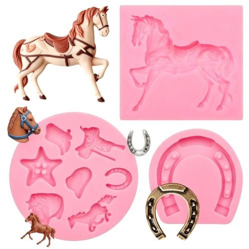 Silikonformen in Hufeisenform, im Western-Stil, 3-teiliges Set | Motive mit Western-Cowboystiefeln und Cowboyhüten – ideal zum Dekorieren von Torten und Cupcakes sowie für Themenpartys