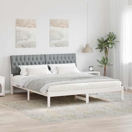 QJBSAVVA Weißes Plattformbett 180x200 cm mit gepolstertem Kopfteil aus massiver Kiefer Modernes Schlafzimmer Doppelbett ohne Boxspring Robust und langlebig für Jugendzimmer und Gästezimmer