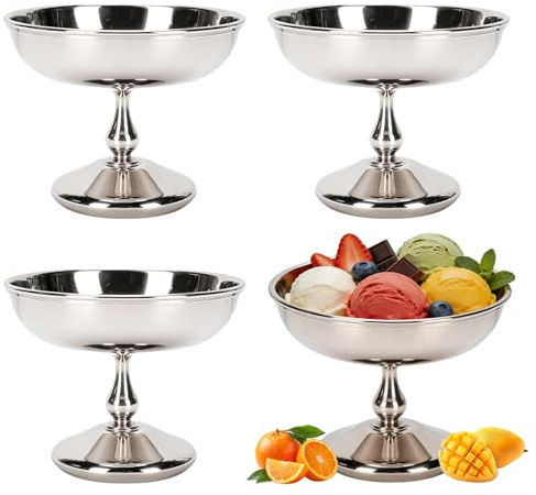 Glassbägare, 180ml Rostfritt Stål Isbägare Ispokal Glass Mugg Dessertskålar Med Fot, Dessertglas för Glass Frukt Cocktails Sallad Yoghurt Och Fruktpudding (#4 * 4)