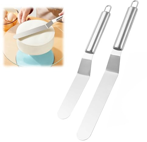 2 Stück Winkelpalette Edelstahl Set,WinkelpaletteTorte Groß(6 Zoll,8 Zoll),Winkelpalette Klein,Streichpalette Für Torten Set Silber,Tortenstreicher Für Kuchen,Creme,Butter,Backen