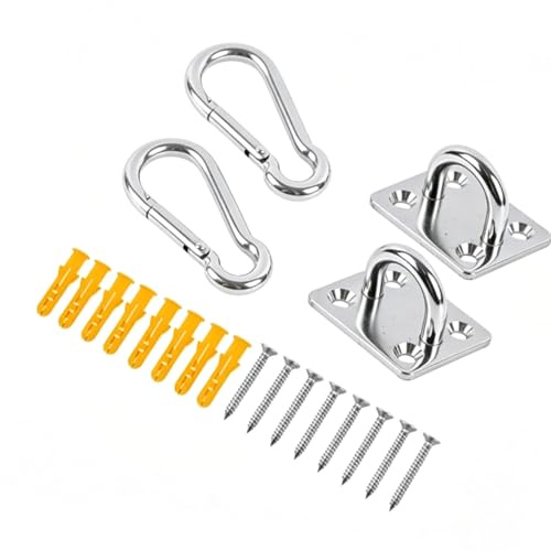 SIXRUN Ganchos de Techo de Acero Inoxidable 304, Kit de Placa de Ojo con Almohadilla Resistente, Capacidad de 500 Lb, Base de 8 Mm con Gancho de Resorte y Tornillos para Hamaca, Columpio, Montaje en