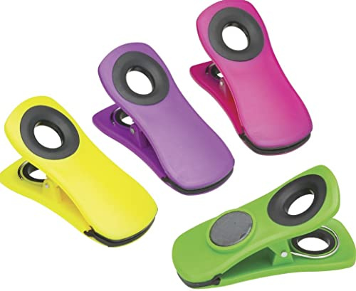 KitchenCraft Klobige Magnetclips für Lebensmittelverpackungen und Notizen, Kunststoff, Gemischte Farben, 4er-Set