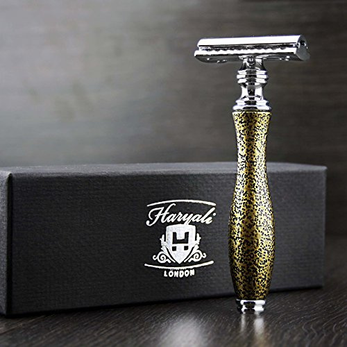 Classico stile vintage da uomo rasatura rasoio di sicurezza in oro antico manico lame (non incluse). Perfetto per rasatura quotidiana. Fornito in una scatola design