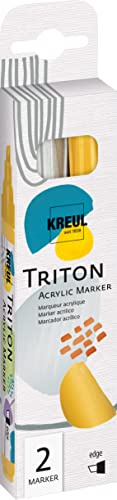 KREUL 17893 - Triton Acrylic Marker edge, 2er Set, silber und gold, auf Wasserbasis, seidenmatt auftrocknend, Acrylmalstifte zur Gestaltung von Papier, Holz, Stein und vielem mehr