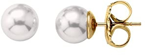 Majorica - Pendientes Lyra de Perla en Plata Dorada - Elaborados con Plata Rodiada - Perla Redonda Blanca de 8 mm - Cierre Tipo Pincho - Joyería para Mujer