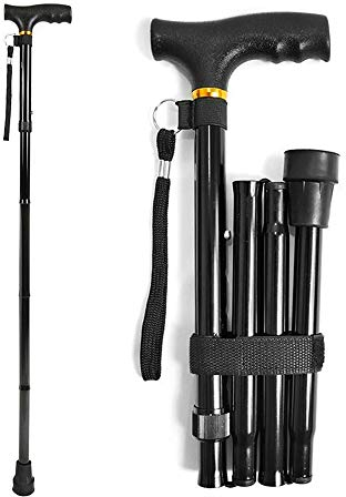Gehstöcke,Faltbare Wanderstöcke,Tragbarer Leichte und Einstellbare Spazierstöck Wanderstab für Damen und Herren (Schwarz)