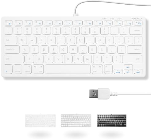 Macally Slim USB Wired Small Compact Mini Computer Keyboard for Apple Mac, iMac, MacBook Pro/Air, Mac Mini, Windows PC Desktops, Laptop (SLIMKEYC)