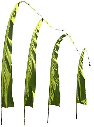Asiastyle Balifahne | Farbe: jadegrün | 4 Meter lang | MIT Stange | aus echtem Satin | Originale Umbul Fahne