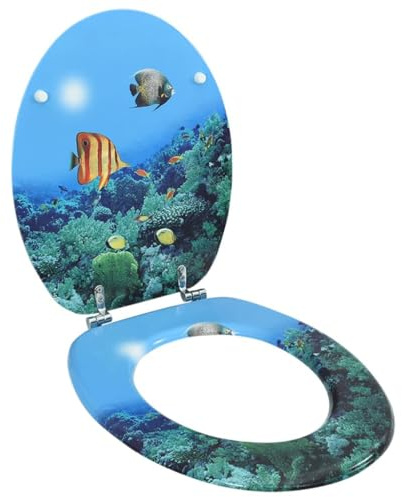 vidaXL Tavoletta WC con Coperchio Copriwater Tavoletta per Water Sedile per Toilette Sanitari Prodotti per Bagno MDF Design Fondo Mare