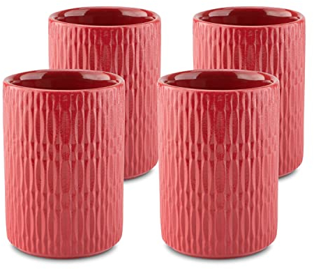 MELOX - 4er Set Espressotassen Porzellan Rot - 4 x 90ml Tassen für Kaffee, Espresso & Macchiato - Mokka-Tassen Coffee Cups dickwandig ohne Henkel - Kaffeetassen als Geschenk zeitlosen Design