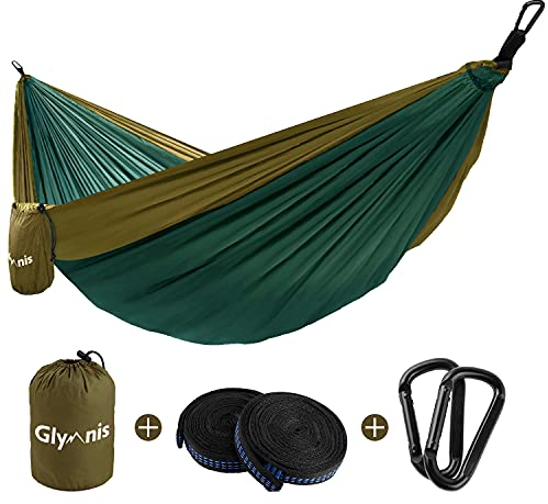 Glymnis Hängematte Ultraleicht Outdoor Reisehängematte Reise Hammock mit Aufhängeseilen und Stahlkarabinern Tragkraft bis 300 kg