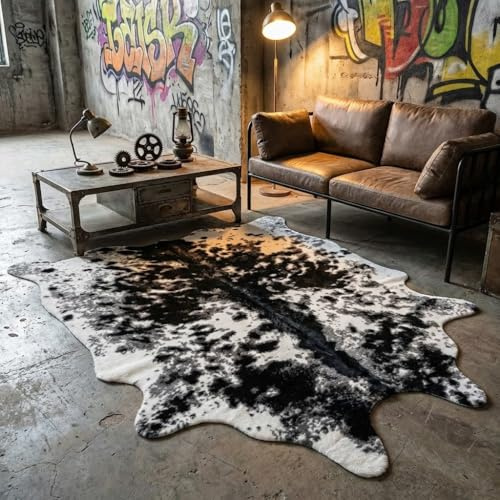 MustMat Faux Cowhide Rug,Cow Print Area Rug for Western Decor 5'2'' × 6'7''