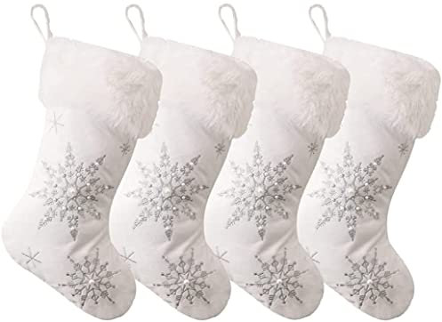 NAY Nalakey Weihnachtsstrümpfe Personalisierte Weihnachtsstrumpf für Weihnachtsbaumdekoration, Ornamente, Weihnachtskamin Hängende Nikolausstrumpf (4PCS, Silber)
