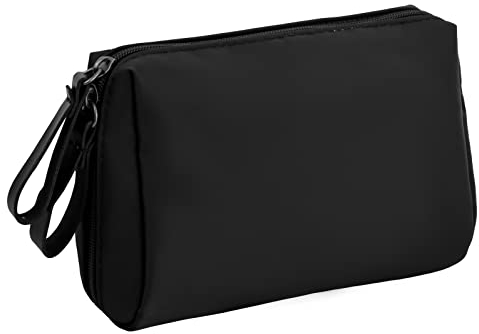 Jinlaili Kosmetiktasche Nylon Klein, Waschtasche für Frauen, Tragbare Make up Tasche Multifunktions, Organizer Mini Reisetaschen, Schminktasche für Handtasche Makeup Tasche (Schwarz)