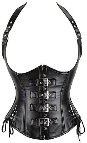 Valin Women Black Faux Leather Corset Waist Trainer Underbust Bustier Corset Lace up,4-6,C795