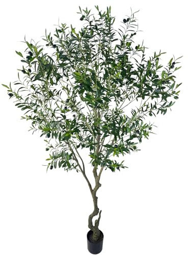 VIGGDA 8ft Tall Artificial Olive Tree, Faux Olive Tree with Fruits & Lush Leaves, Fake Silk Olive Plant in Pot, Large Faux Olive Tree for Indoor Home Office Living Room Decor, Assembly Required
