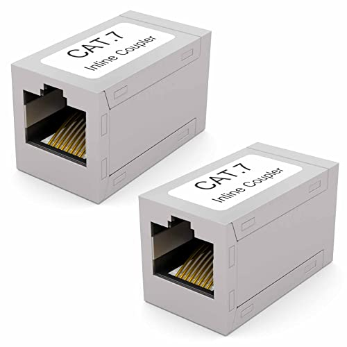 HB-DIGITAL Lot de 2 rallonges RJ45 LAN CAT 7 Ethernet pour câble réseau, câble patch, adaptateur jusqu'à 10 Gigabit, double prise blindée