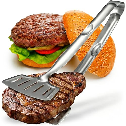 Kitchen Discovery Stainless Steel Tongs Lightweight & Durable Kitchen Tongs for Serving, Parties and Events, Dishwasher-Safe Metal Serving Tongs for Salads (Grip Right Turner Tongs)