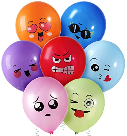 32pz Palloncini Emoticon Compleanno Bambini, Palloncini Colorati Misti con Faccine Emoticon Smiley per Feste Compleanno Divertenti Decorazione Party Baby